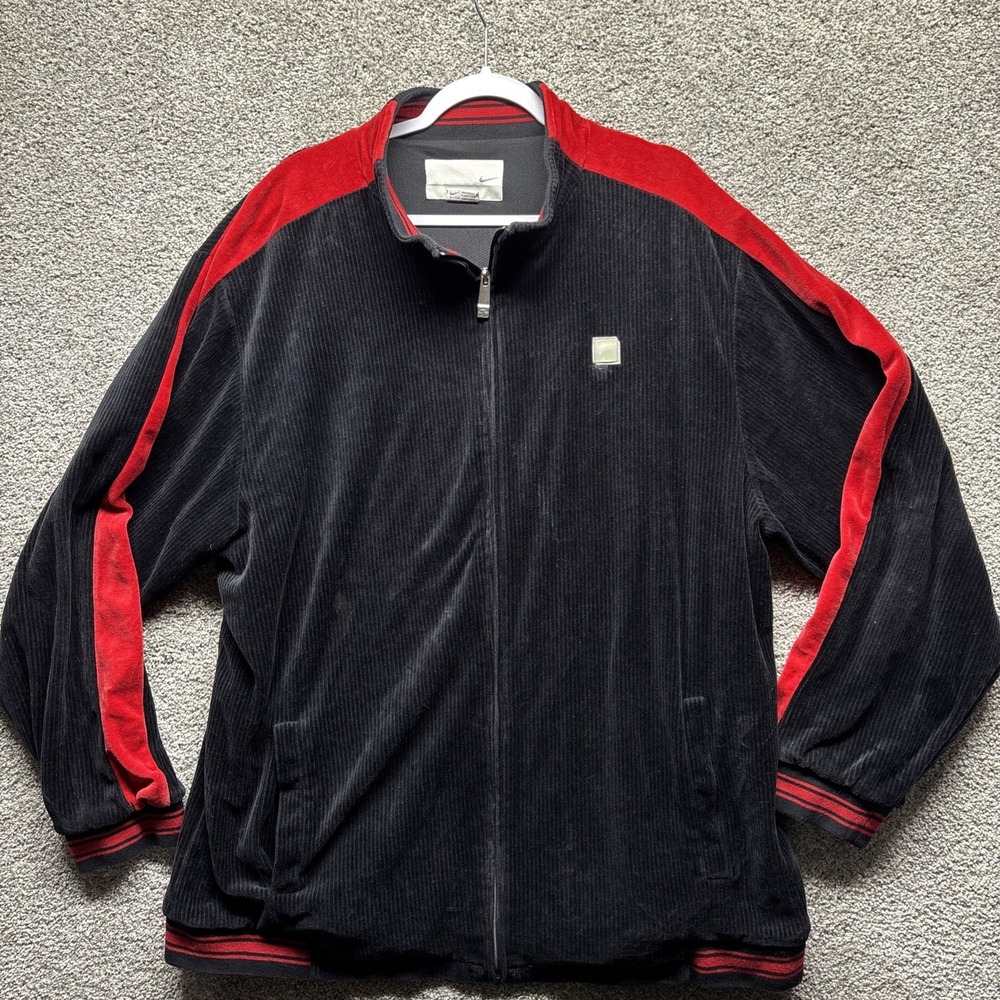 VINTAGE XXL Men's NIKE AIR Jordan LS Full Zip Track Jacket‎ Black Red Corduroy
